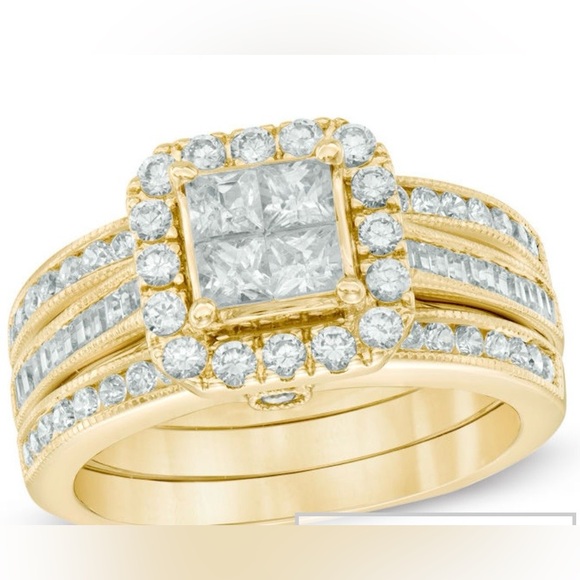 Jewelry - 1-1/2 CT. T.W. Quad Princess-Cut Diamond Ring Frame Bridal Set in 14K Gold